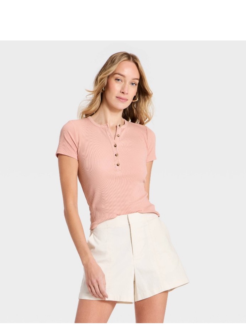 Universal Thread Short-Sleeve Henley in Dusty Rose